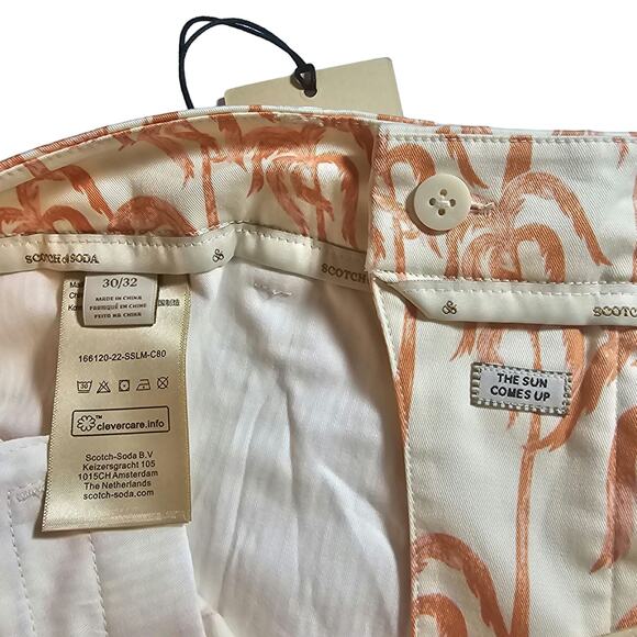 Scotch & Soda Womans size 30X32 Bell Slim Fit Chino Pants Orange Palm Trees NEW - Picture 6 of 8